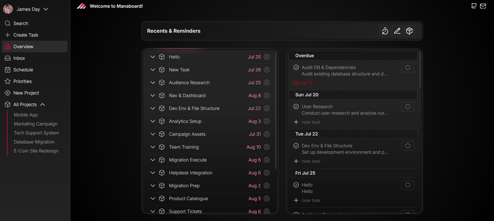 Manaboard overview dashboard